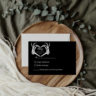 Black Gothic Skull Skeleton wedding RSVP Card