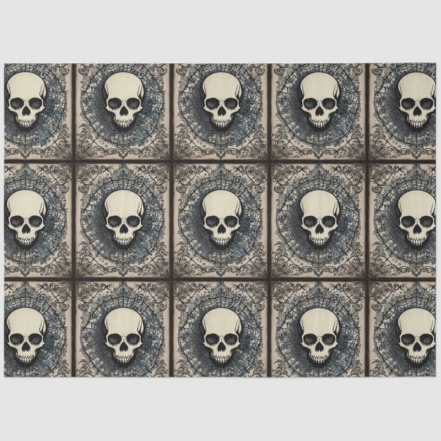 Black Gothic skull, spider web ornament ephemera  Tissue Paper (Front)