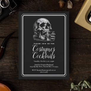Black Gothic Skull Whiskey Halloween Party Postcard