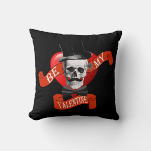 Black Gothic steampunk skull valentines day Throw Pillow