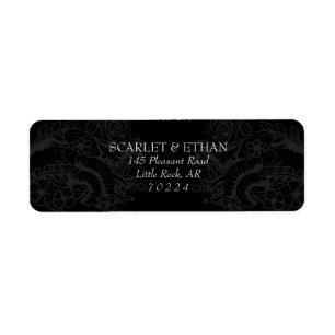 Black Gothic Two Hearts Floral Hallowedding Label