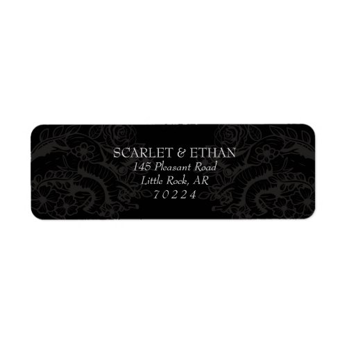 Black Gothic Two Hearts Floral Hallowedding Label