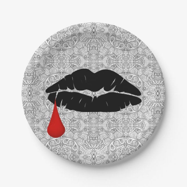 Black Gothic Vampire Kiss Vamp  7" Paper Plates (Front)