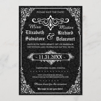 Black Gothic Victorian Damask Save The Dates Save The Date by RenImasa at Zazzle