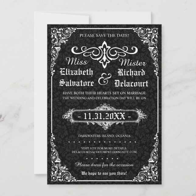 Black Gothic Victorian Damask Save the Dates Save The Date (Front)