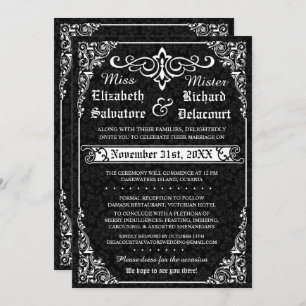 Black Gothic Victorian Damask Wedding Invitations