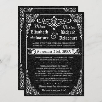 Black Gothic Victorian Damask Wedding Invitations by RenImasa at Zazzle