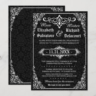 Black Gothic Victorian Damask Wedding Invites