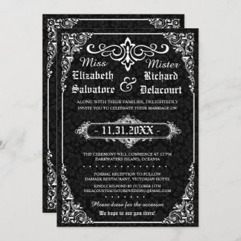 Black Gothic Victorian Damask Wedding Invites by RenImasa at Zazzle