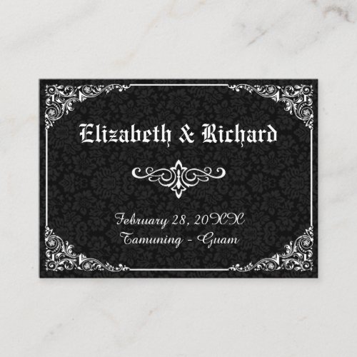 Black Gothic Victorian Damask Wedding Place Cards