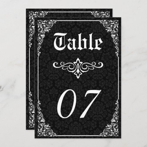 Black Gothic Victorian Damask Wedding Table Number