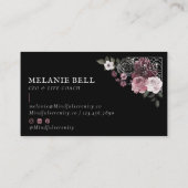 Black Gothic Watercolor Floral Holistic Wellness  Business Card (Back)