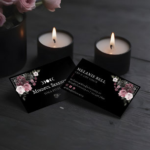 Black Gothic Watercolor Floral Holistic Wellness  Business Card