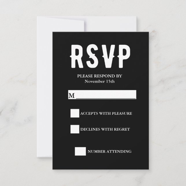 Black Gothic Wedding RSVP Card (Front)