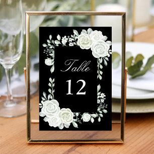 Black Gothic White Roses Wedding Table Numbers