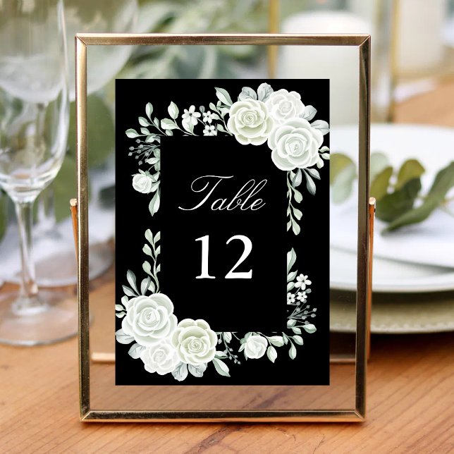 Black Gothic White Roses Wedding Table Numbers (Creator Uploaded)