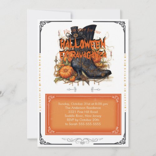 Black Gothic Witch Halloween Boots Invitation