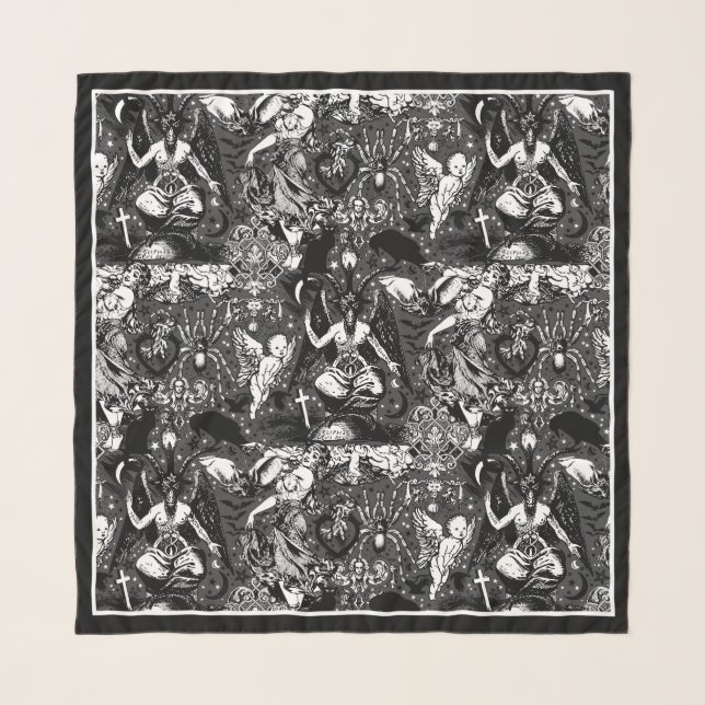 Black Gothic Witchcraft Baphomet Devil Pattern Scarf (Front)