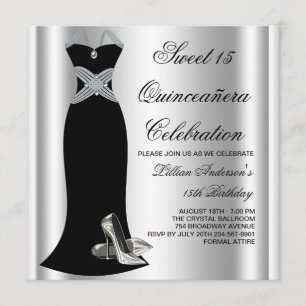 Black Gown High Heel Shoes Sweet 15 Quinceanera Invitation