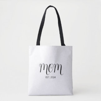 Black Graceful Script Established New Mom Gift Tote Bag