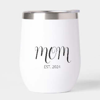 Black Graceful Script Established New Mom Thermal Wine Tumbler