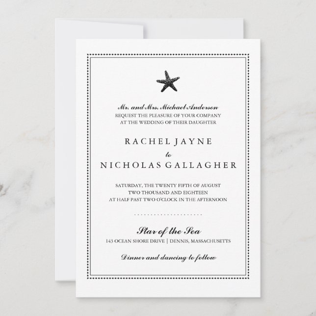 Black Graceful Starfish | Wedding Invitation (Front)