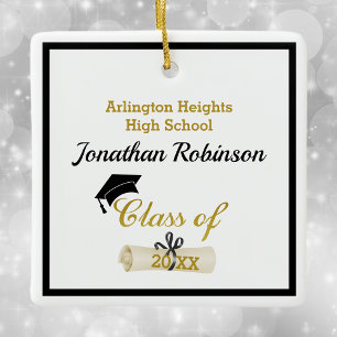 Black Grad Cap and Diploma Ceramic Ornament