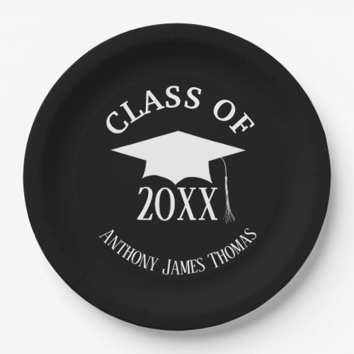 Black Grad Cap and Leaves Paper Plates 9