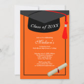 Black Grad Cap Diploma Orange Graduation Party Invitation (Front)