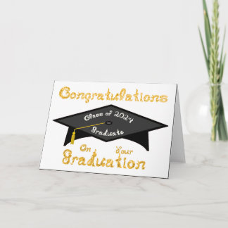 Black Grad Cap Gold White Graduate Class 2024 Hat  Card