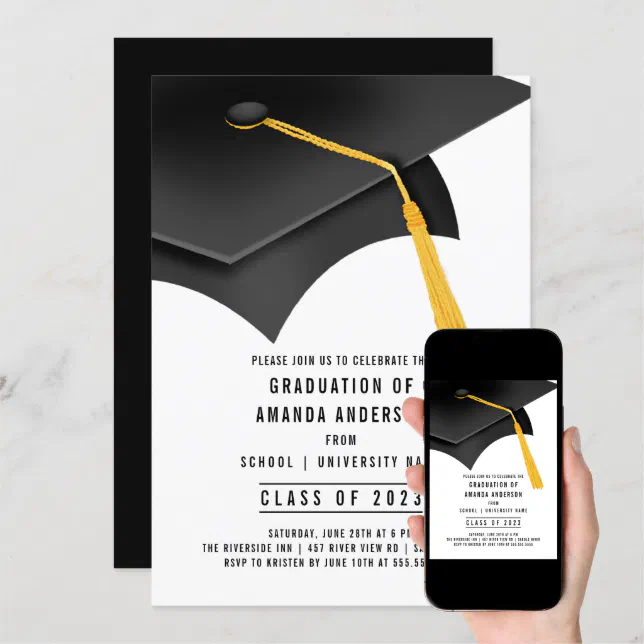 Black Grad Cap Graduation Party Invitation Zazzle 