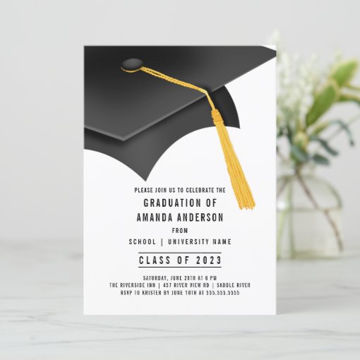 Black Grad Cap Graduation Party Invitation Zazzle 8773