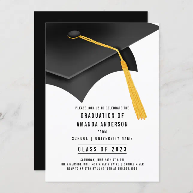 Black Grad Cap Graduation Party Invitation | Zazzle