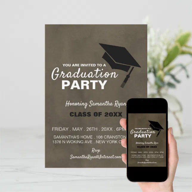 Black Grad Cap Graduation Party Invitation Zazzle 1986