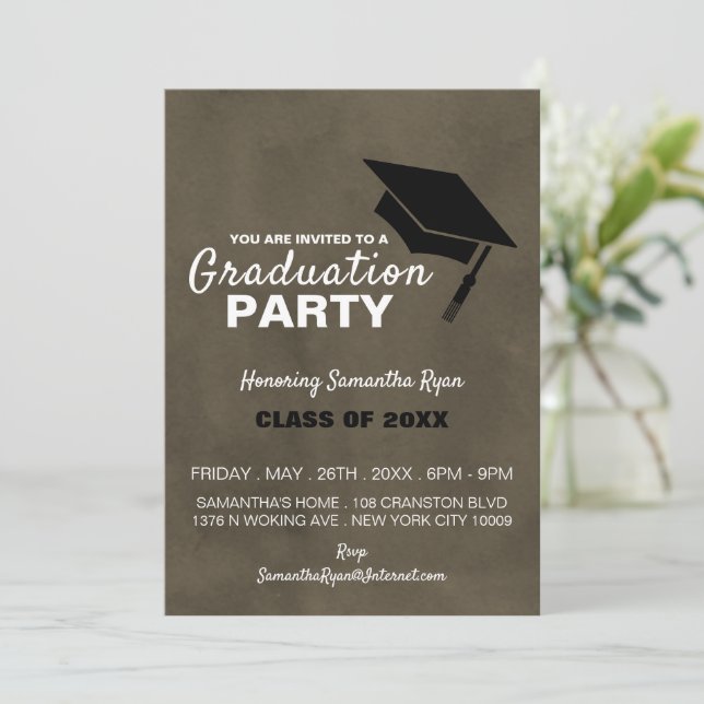 Black Grad Cap, Graduation Party Invitation (Standing Front)