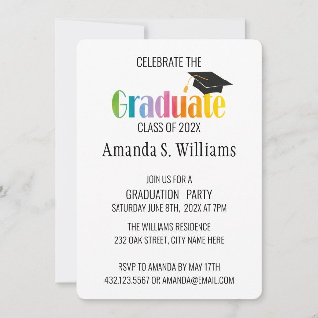 Black Grad Cap Graduation Party Invitation (Front)