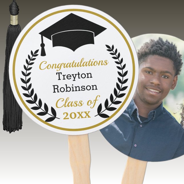Black Grad Cap Graduation Photo Hand Fan (Creator Uploaded)