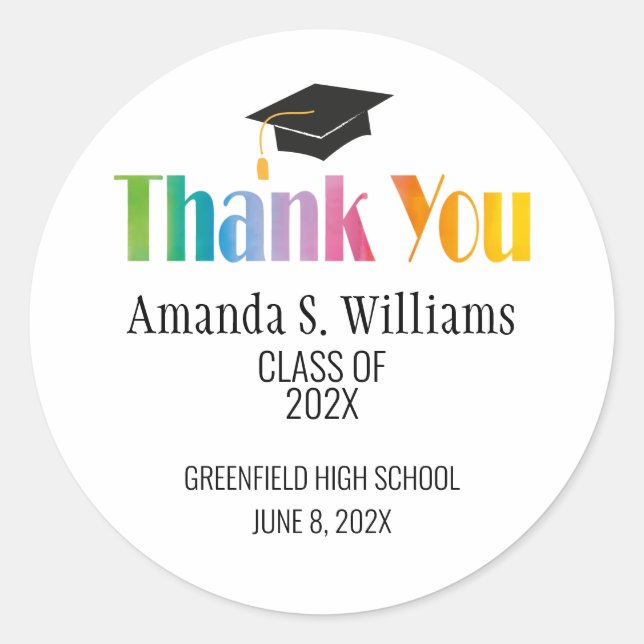 Black Grad Cap Graduation Thank You Classic Round Sticker (Front)