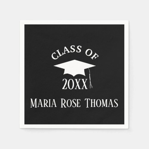 Black Grad Cap  Leaves Paper Napkins