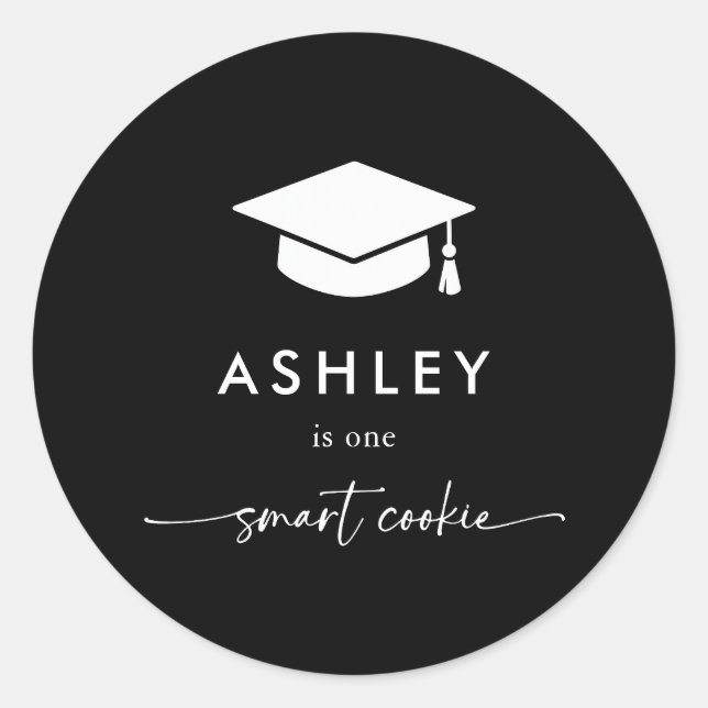 Black Grad Cap One Smart Cookie Graduation Favor Classic Round Sticker (Front)