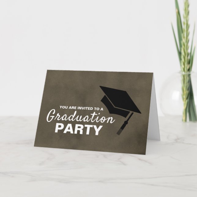 Black Grad Cap, Photo Graduation Party Invitation (Front)