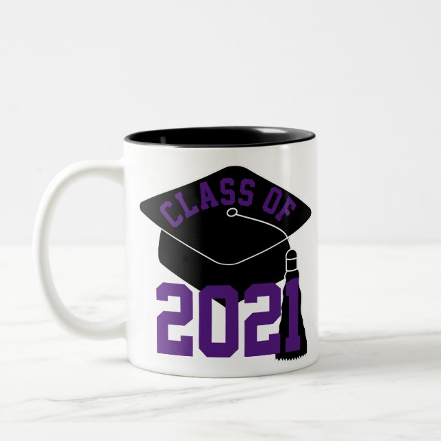 Black Grad Cap Purple Class of 2024 Two-Tone Coffee Mug (Left)