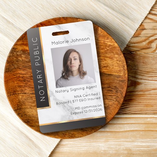 Black Gradient Gold Marble Proessional Notary ID Badge