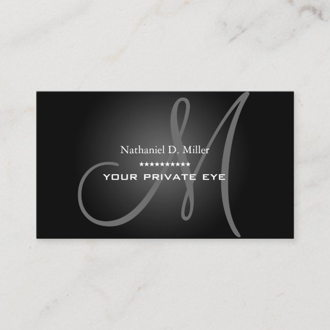 Black Gradient Monogram Business Card (Front)