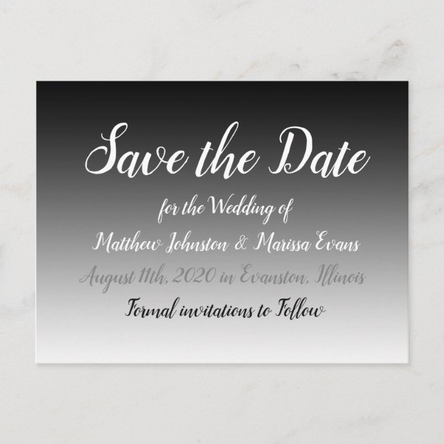 Black Gradient Personalized Save the Date Postcard (Front)