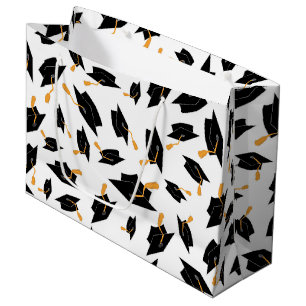 Black Graduate Caps Pattern on White Large Gift Bag