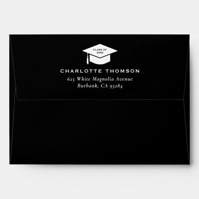 Black Graduate Custom Return Address 5x7 Envelopes (Back (Top Flap))