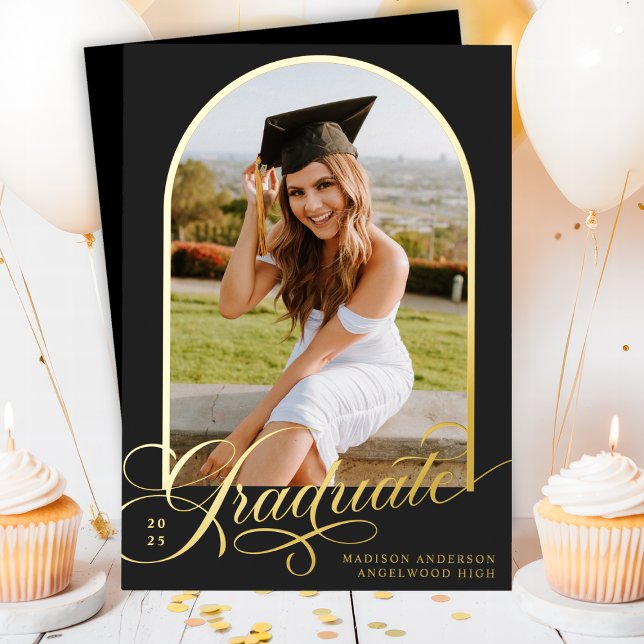 Black Graduate Foil Graduation Announcement (Creator Uploaded)