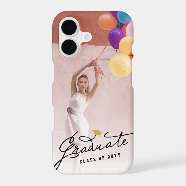 Black Graduate Handwriting Script Graduation Photo Case-Mate iPhone Case (Back)