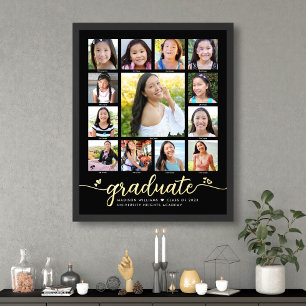 Black Graduate K–12 Photo Collage Script Real Gold Foil Prints